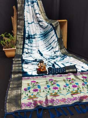 Blue color dola silk saree with meenakari weaving work