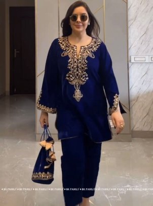 blue color heavy viscose velvet with heavy embroidery co ord set
