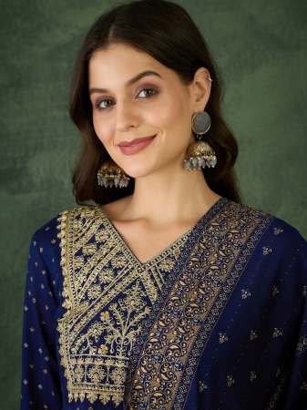 Blue Colour Vichitra Silk Kurti Pant Dupatta