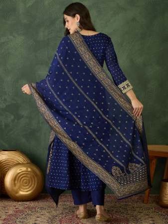 Blue Colour Vichitra Silk Kurti Pant Dupatta