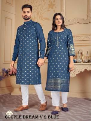 Blue Couple Dream V 2 Pure Cotton Kurta With Payjama