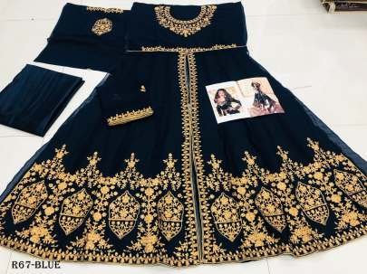 Blue Embroidery Work Georgette Suits With Full Flair