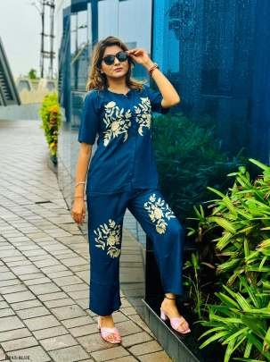 Blue Embroidery Work Rich Look Imported Cord Set