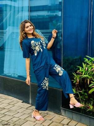 Blue Embroidery Work Rich Look Imported Cord Set