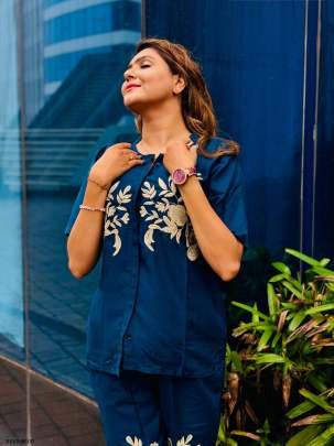 Blue Embroidery Work Rich Look Imported Cord Set