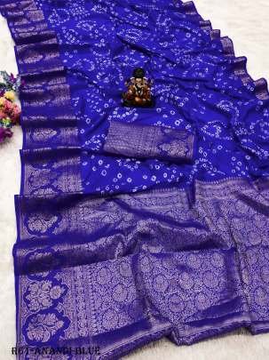 Blue Fancy Anandi Pure Handmade Bandhej Kanjivaram Silk Saree