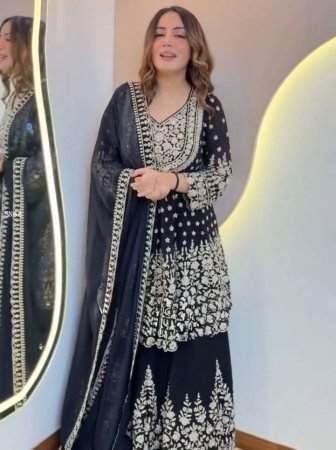 Blue Faux Georgette Lehenga Set with Heavy Dori And Sequence Work