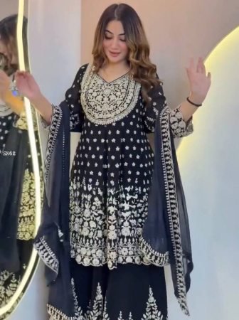 Blue Faux Georgette Lehenga Set with Heavy Dori And Sequence Work