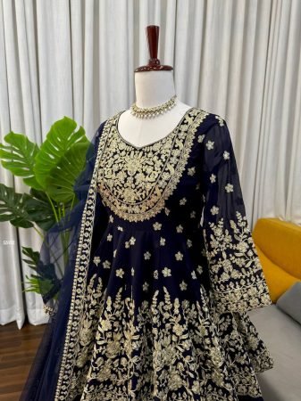Blue Faux Georgette Lehenga Set with Heavy Dori And Sequence Work
