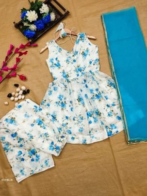 Blue Fox Georgette Floral Sharara Set