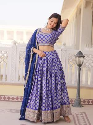 Blue High Grade Pure Viscose Jacquard Lehenga Choli