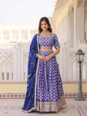 Blue High Grade Pure Viscose Jacquard Lehenga Choli