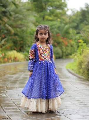 Blue Kids Girls Navratri Collection Kora Cotton Lehenga Choli