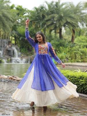 Blue Navratri Collection Kora Cotton Lehenga Choli