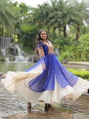 Blue Navratri Collection Kora Cotton Lehenga Choli