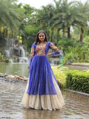 Blue Navratri Collection Kora Cotton Lehenga Choli