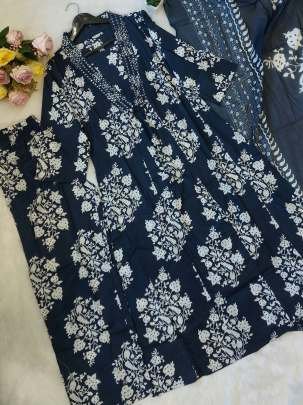 Blue New Launching Beautiful Pure Cotton Three Piece Suits Set