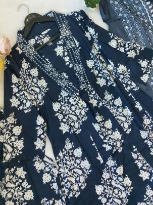 Blue New Launching Beautiful Pure Cotton Three Piece Suits Set