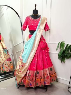 Blue Paithani Jacquard Silk Full Stitched Lehenga