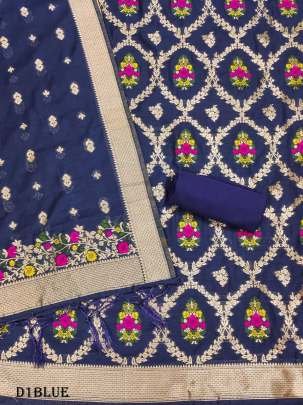 Blue Pure chanderi silk fancy unstitched dress material