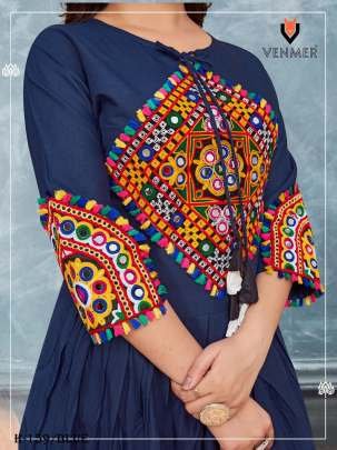 Blue Rayon Embroidered Kedia and Tulip Pants