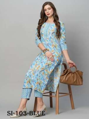 Blue Regular Wear Printed Soft Cotton Kurtis With Pant