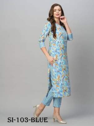 Blue Regular Wear Printed Soft Cotton Kurtis With Pant