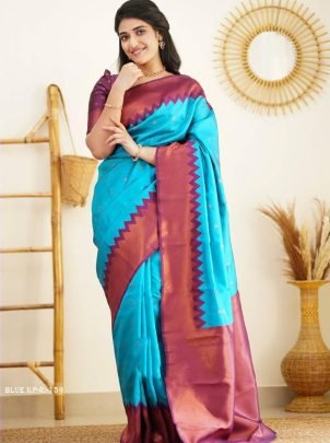 Blue Rich Pallu Jacquard Work Soft lichi silk saree