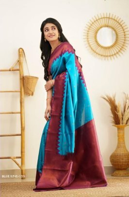 Blue Rich Pallu Jacquard Work Soft lichi silk saree