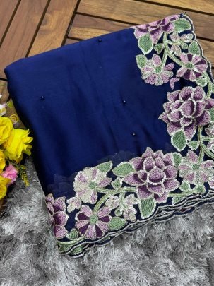 Blue Soft Rangoli Silk Embroidery Saree