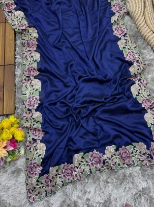 Blue Soft Rangoli Silk Embroidery Saree