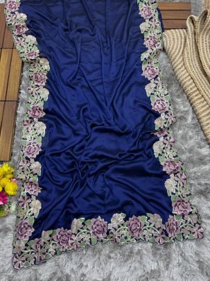 Blue Soft Rangoli Silk Embroidery Saree