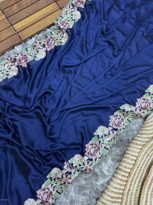 Blue Soft Rangoli Silk Embroidery Saree
