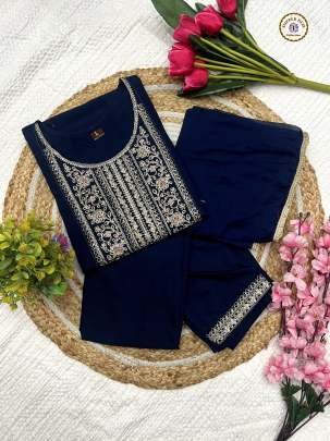 Blue Soft Rayon Embroidery Kurti With Matching Pant And Dupatta