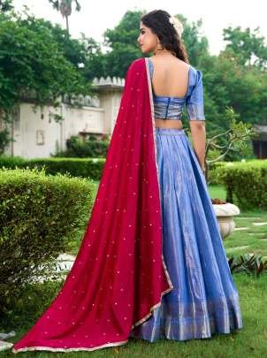 Blue Zari Work Kanchipuram lehenga