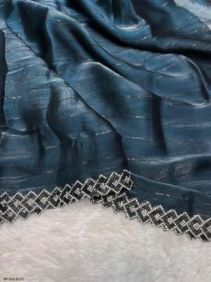 Blue Zimmy Choo Burberry Sequence Silk Saree