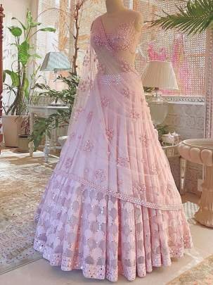 Blush Pink Color Art Silk Fabric Sequins Work Lehenga Choli by Fab Funda