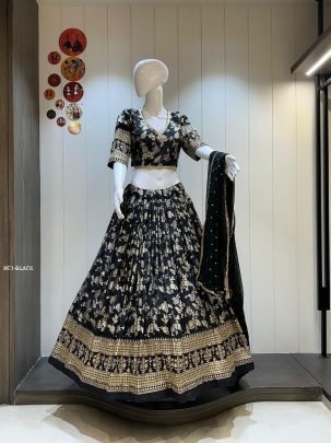 Bold Black Gold Crush Lehenga Choli 