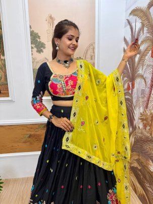 Bold Black Lehnega with Yellow Dupatta For Navratri