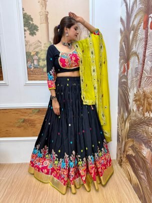 Bold Black Lehnega with Yellow Dupatta For Navratri