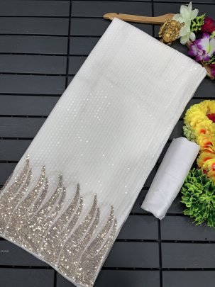Bollywood BlockBuster 60 gram Georgette White Sequence Saree 