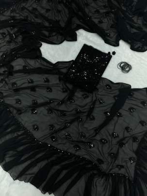 Bollywood Model Black Georgette Sequins Ruffle saree