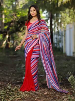Bollywood Pleated 60gm Georgette Multi Lining Saree