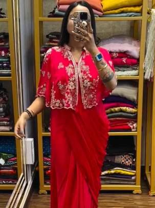 Bollywood Red Party Wear  Saree With Shrug
