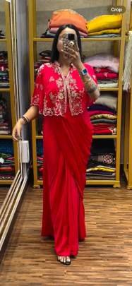 Bollywood Red Party Wear  Saree With Shrug