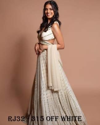 Bollywood Style Georgette Semi Stitched Off White Lehenga Choli