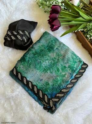 Bottle Green Bollywood Printed Chiffon Saree