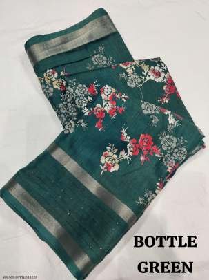 Bottle Green Fancy Sequins Crape Silk Saree