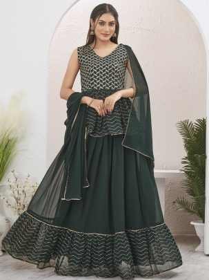 Bottle Green Georgette Readymade Lehenga Choli for Mehendi Function