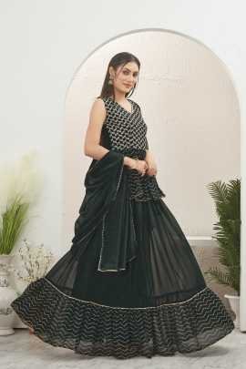 Bottle Green Georgette Readymade Lehenga Choli for Mehendi Function